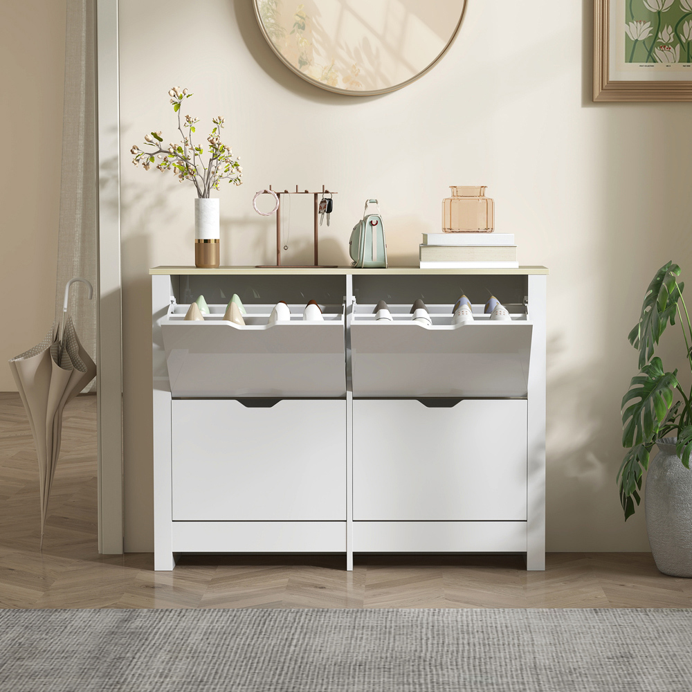 Portland 4 Flip Down Drawer White Shoe Cabinet Image 4