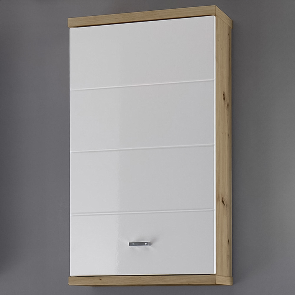 Julian Bowen Pool Single Door White and Oak Wall Storage Unit Image 1