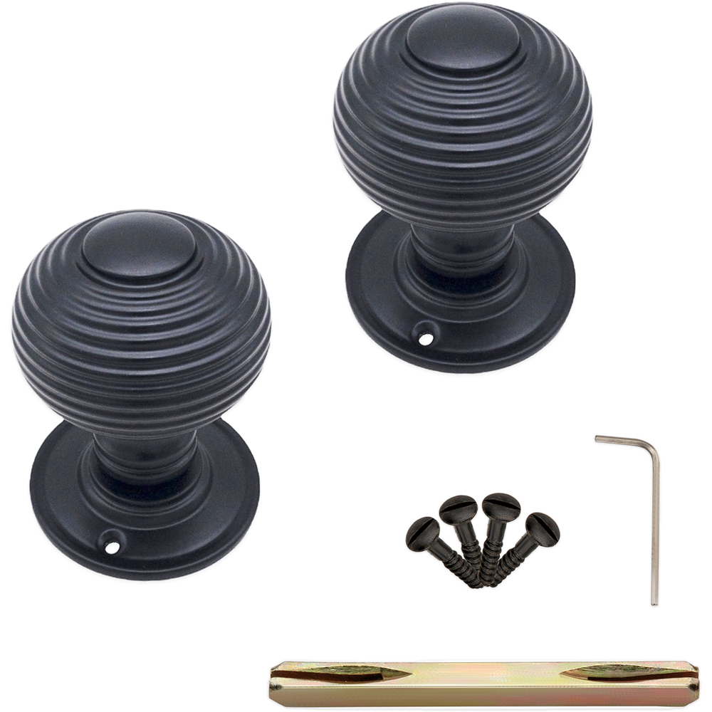 Spira Brass Matt Black Beehive Large 60mm Mortice Door Knob 2 Pack Image 4