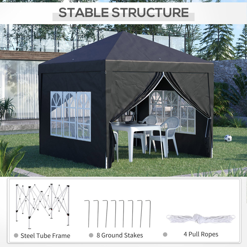 Outsunny 3 x 3m Black Pop Up Water Resistant Camping Party Tent Image 6