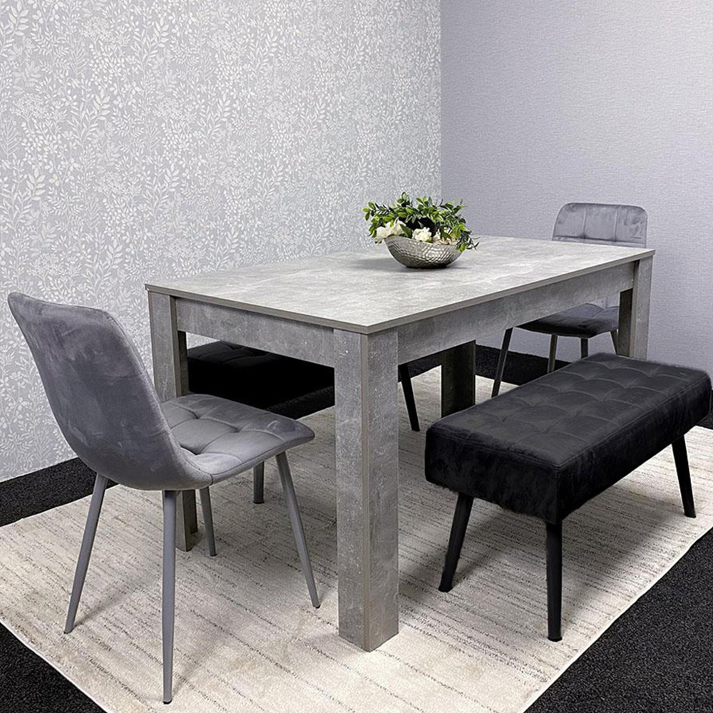 Portland 4 Seater Velvet Wooden Dining Set with Bench Grey and Black Image 1