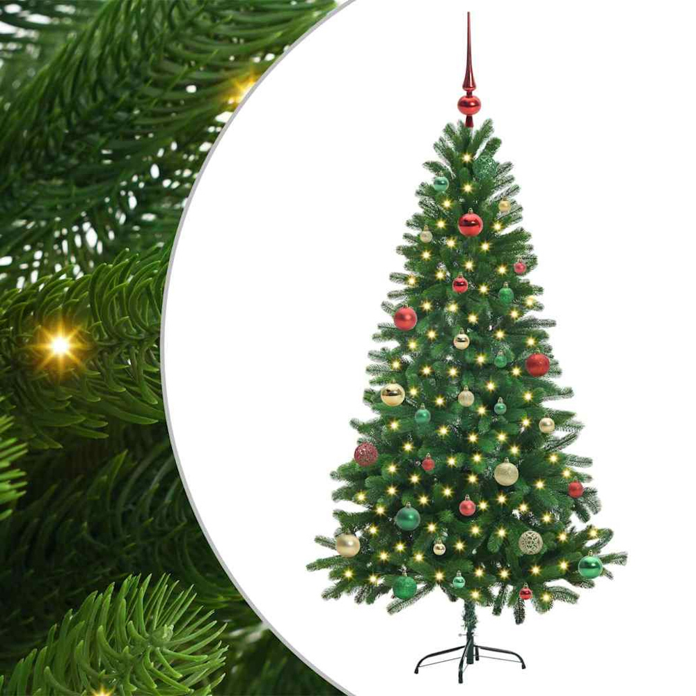 vidaXL Pre-Lit Multicolour Baubles Green Artificial Christmas Tree 5ft Image 2
