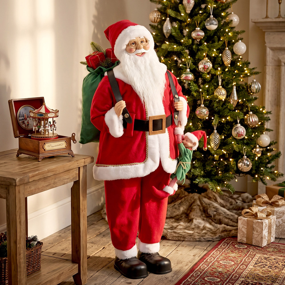 HOMCOM Singing and Dancing Santa Claus with Sack Hanging Elf Christmas Decoration 4ft Image 2