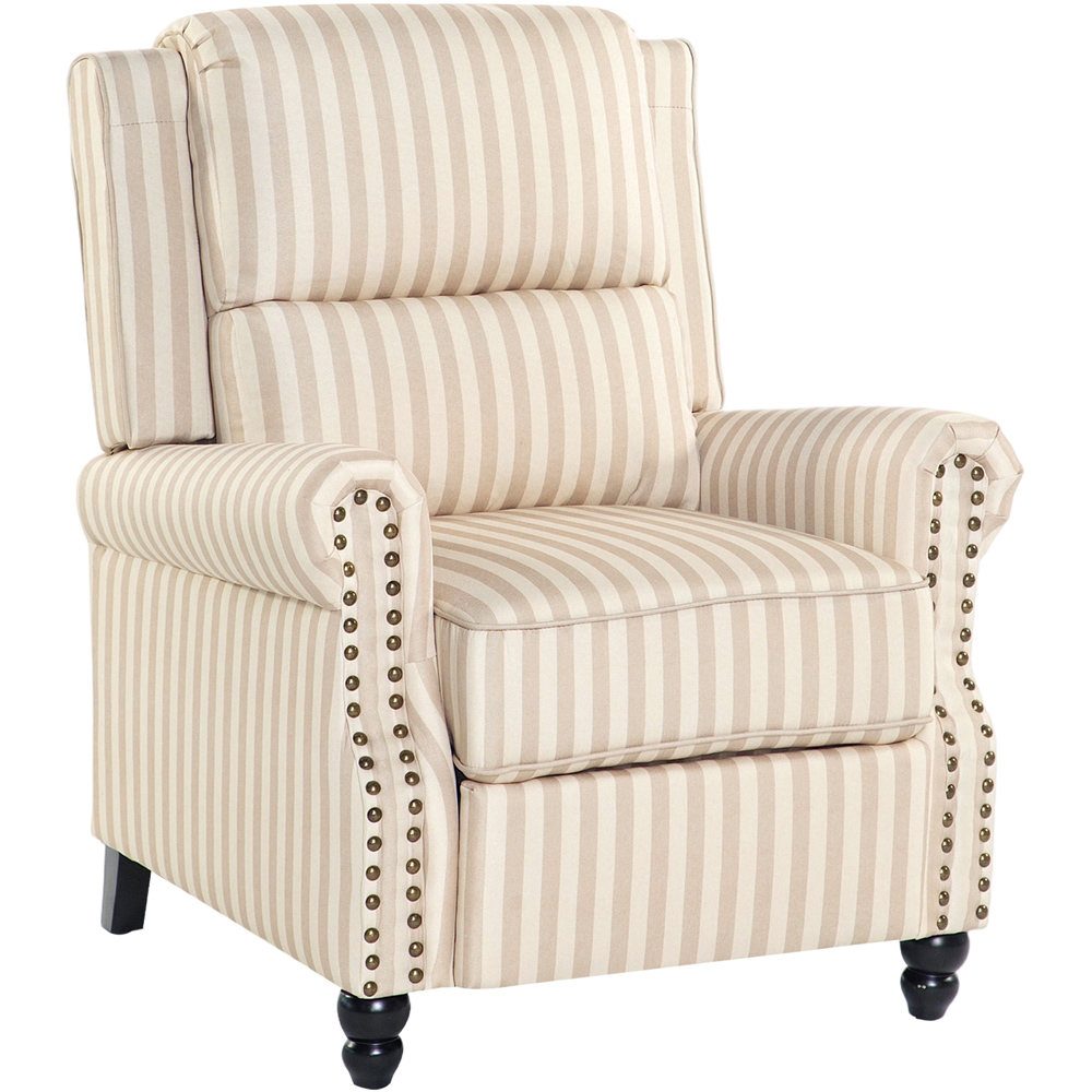 Living and Home Light Brown Striped Wingback Recliner Armchair with Adjustable Backrest and Footrest Image 2
