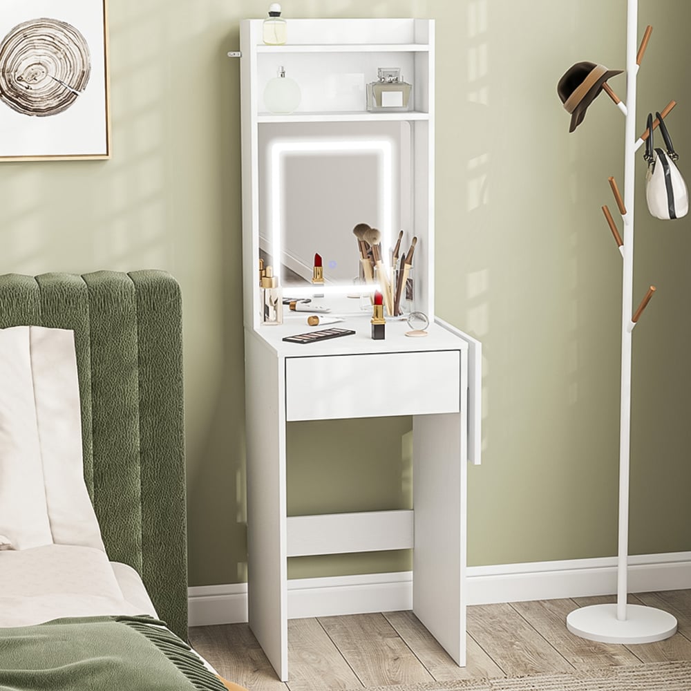 HOMCOM Single Drawer 2 Shelf White LED Mirror Compact Dressing Table Image 1