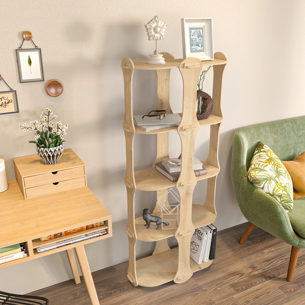 Decorotika Ayzi 5 Shelf Sapphire Oak Bookcase Image 5