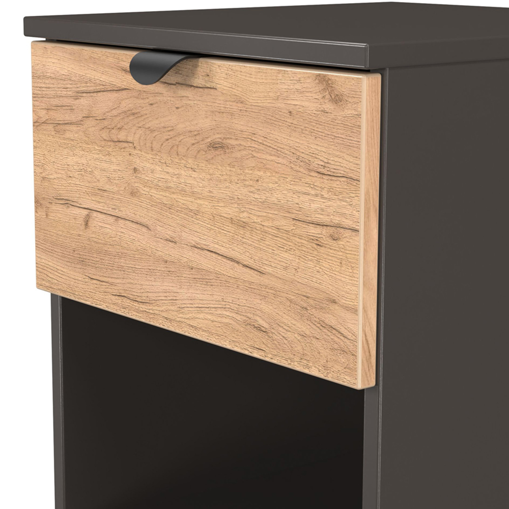 Crowndale Bora 2 Drawer Single Shelf Gold Oak and Graphite Bedside Cabinet Image 6