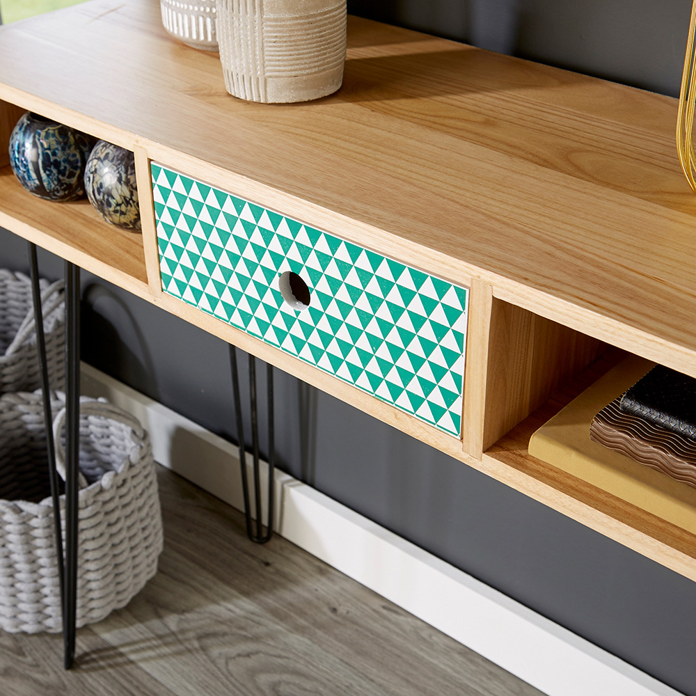 Home Source Prague Single Drawer 2 Shelf Desk Natural Image 3