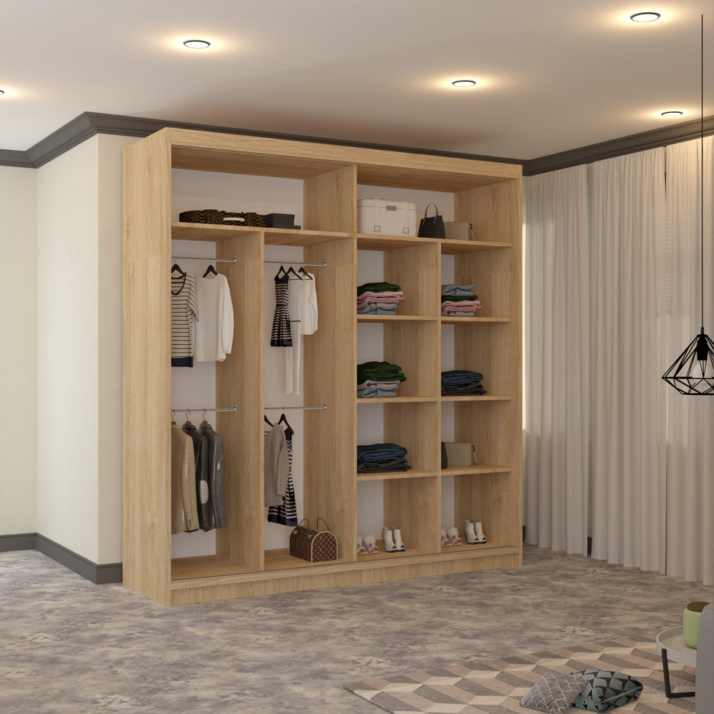 M N Furniture Banton 2 Door Oak Curved Mirrored Sliding Wardrobe 203cm Image 4