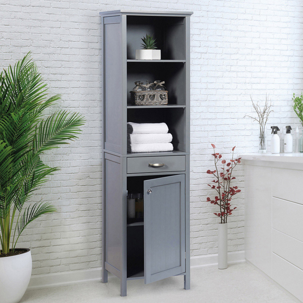 Greenhurst Single Door Single Drawer Grey Tall Storage Cabinet Image 1