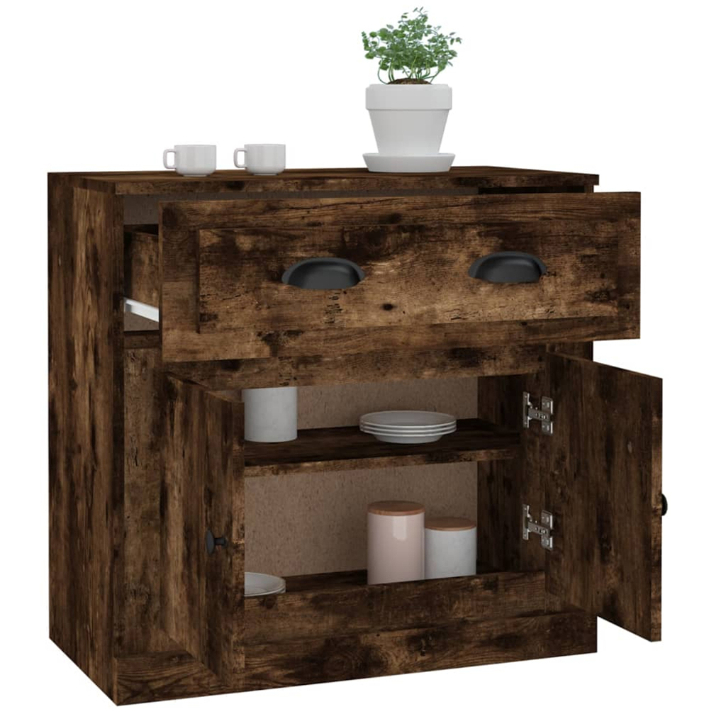 vidaXL 2 Door Single Drawer Smoked Oak Small Sideboard Image 5
