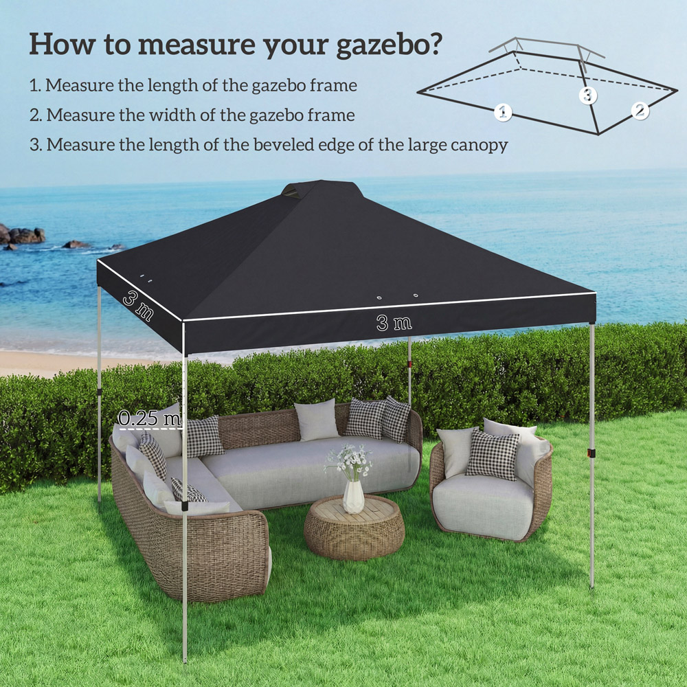 Outsunny 3 x 3m Black Waterproof Gazebo Roof Replacement Cover Image 9