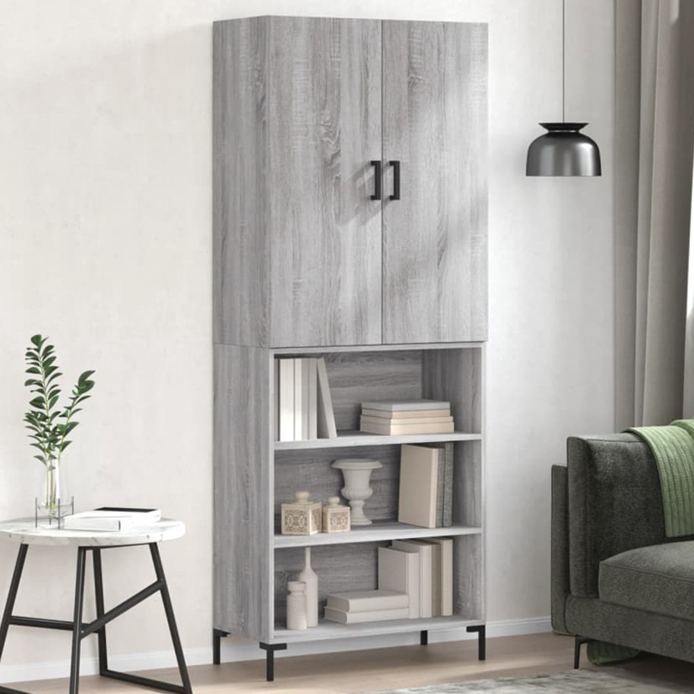 vidaXL 2 Door Grey Highboard Image 1