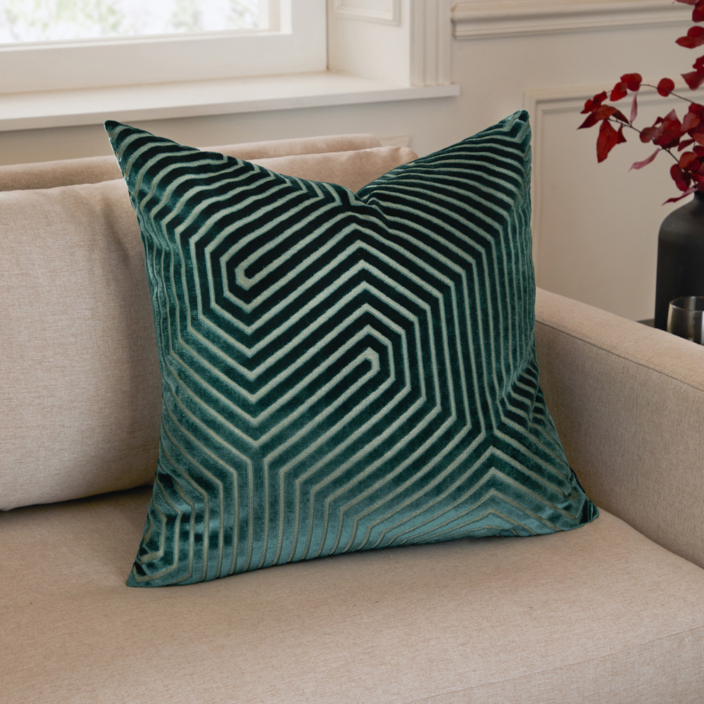 Paoletti Christmas Evoke Teal Cut Velvet Cushion 55 x 55cm Image 6