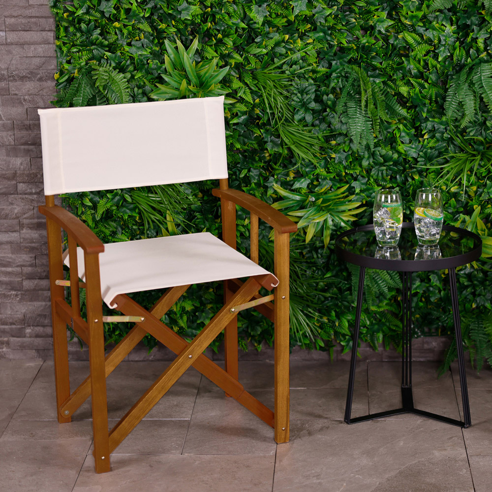 Charles Bentley Set of 2 Cream Wooden Foldable Directors Chair Image 8