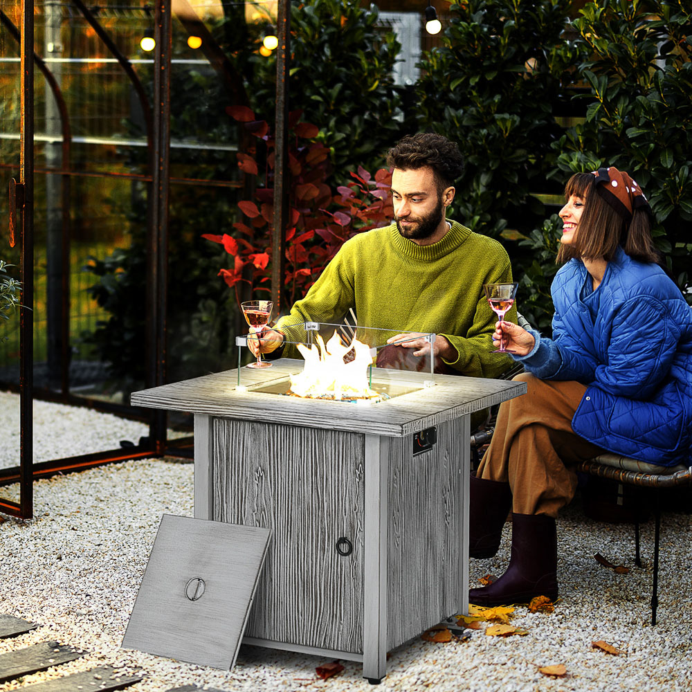 Outsunny Grey 40000 BTU Gas Fire Pit Table with Cover Image 3