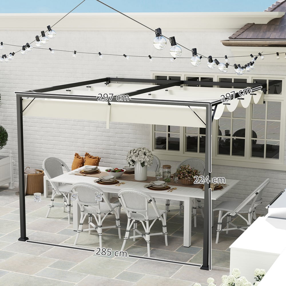 Outsunny 3 x 3m Cream Wall Mounted Pergola with Retractable Canopy Image 9
