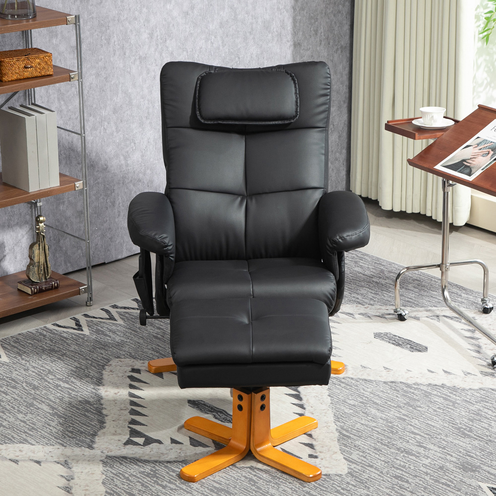 HOMCOM Black Upholstered Massage Swivel Recliner Armchair with Footstool Image 3