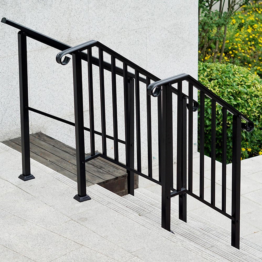 Gr8 Garden 2 Steps Black Steel Outdoor Stair Handrail Image 5