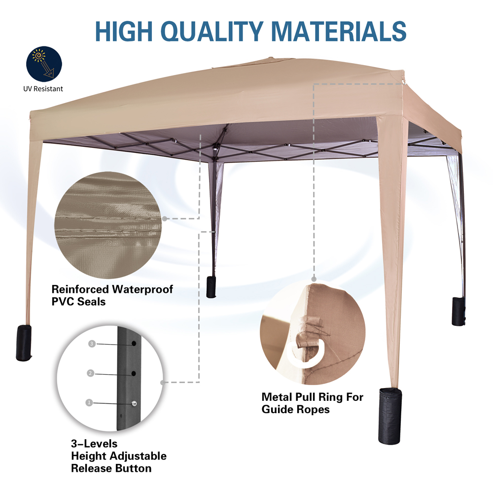 Beige Pop Up Patio Canopy Tent with Removable Sidewalls 3 x 3m Image 8
