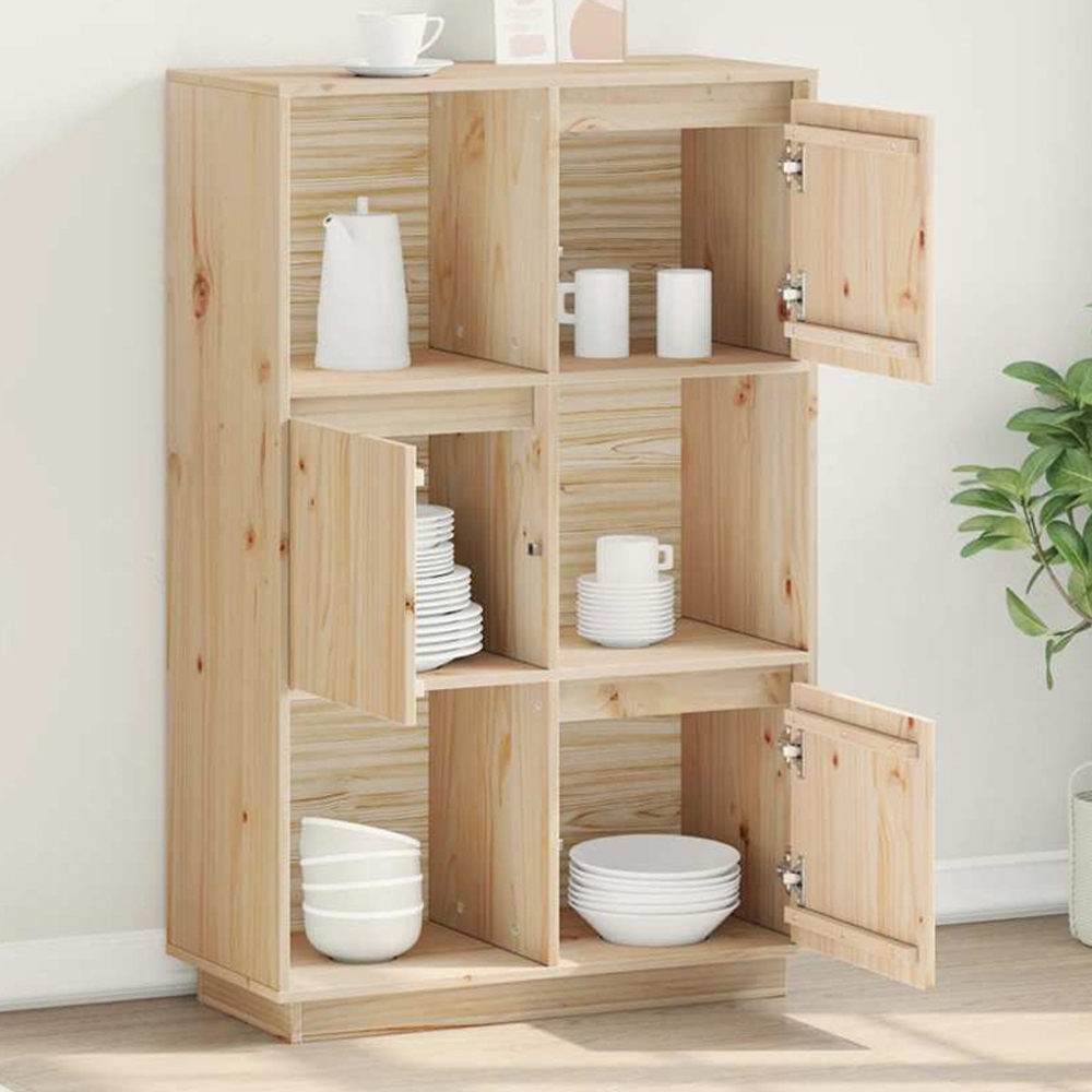 vidaXL 3 Door 3 Shelf Natural Solid Pine Wood Highboard Image 1