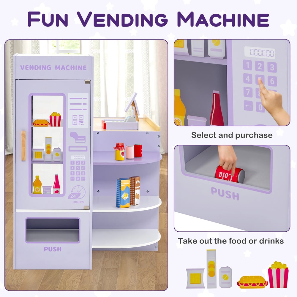 Costway Purple Kids Wooden Grocery Store Supermarket Toy Set Image 6