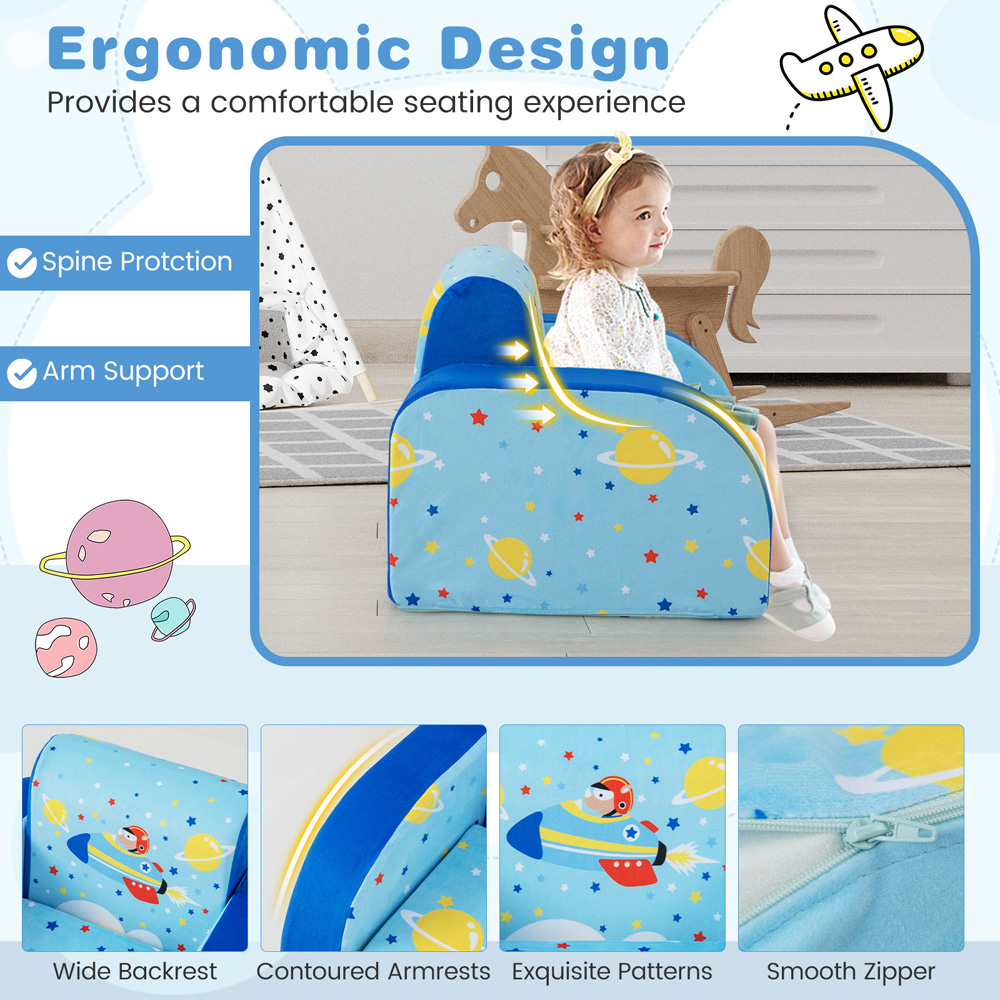Costway Single Seater Kids Blue Convertible Sofa Bed Image 7