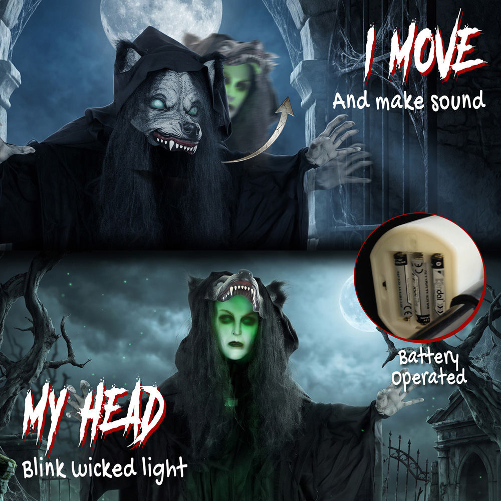 HOMCOM Light Up Animated Pop-Up Ghost with Werewolf Mask Halloween Decoration 5.5ft Image 8