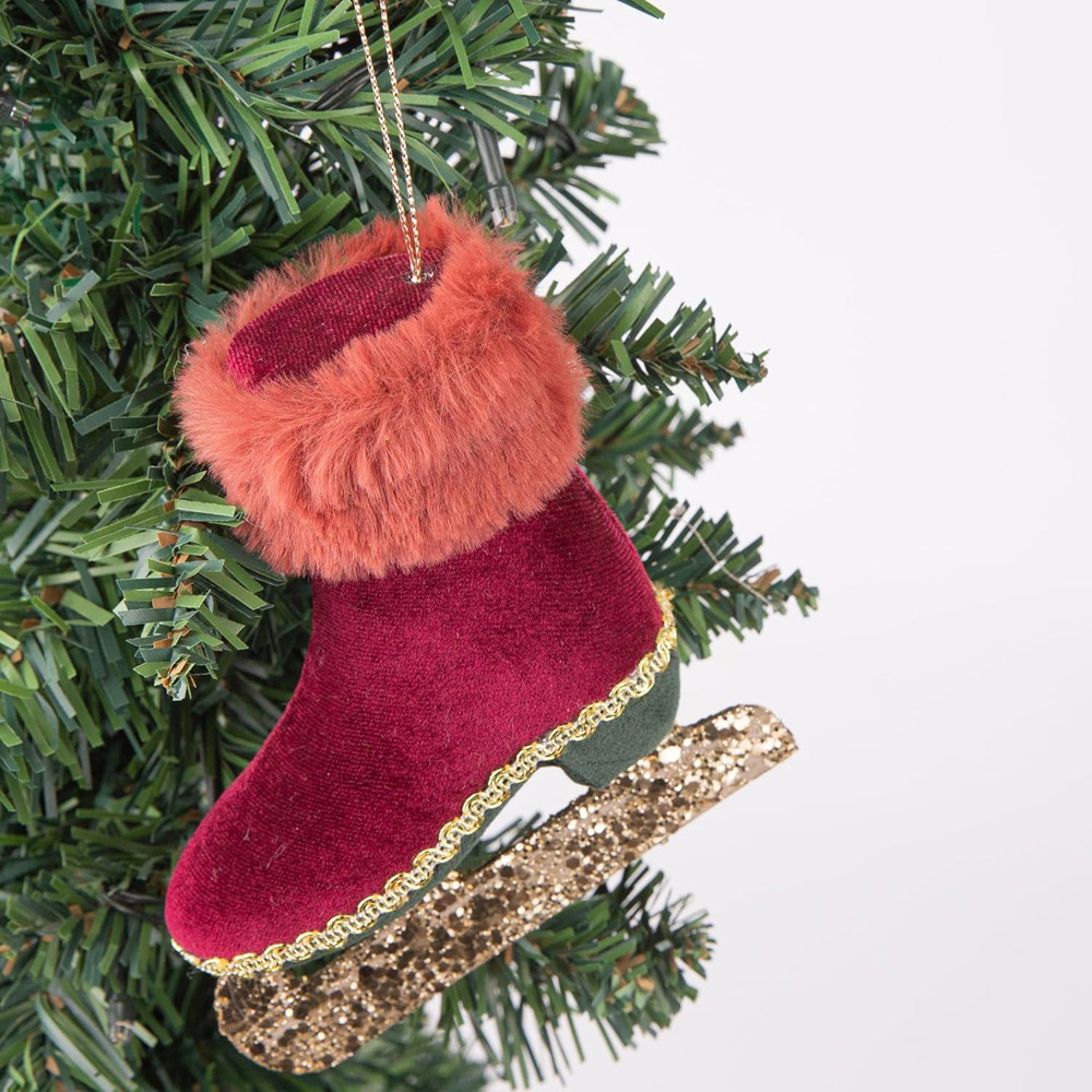 Shatchi Burgundy Ice Skate Hanging Christmas Decoration Image 2