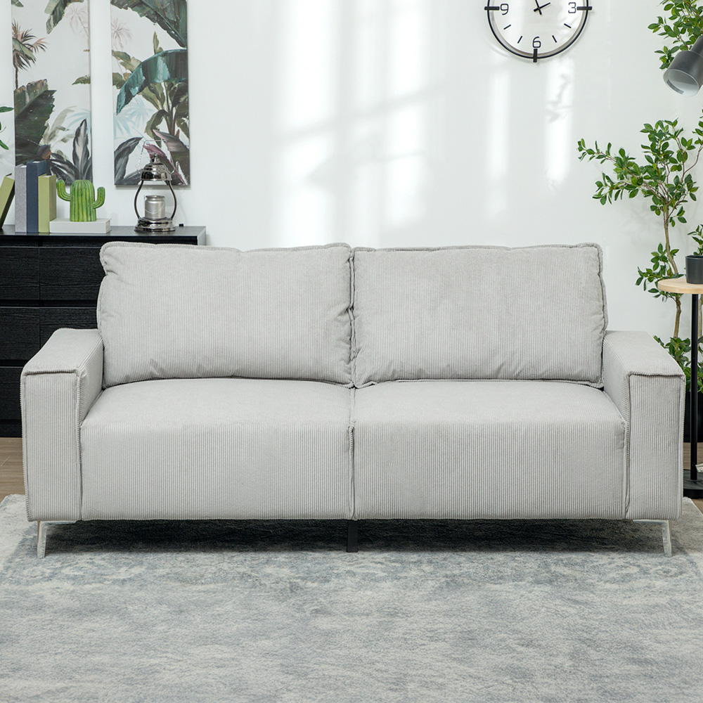 HOMCOM 3 Seater Light Grey Upholstered Corduroy Sofa Image 1