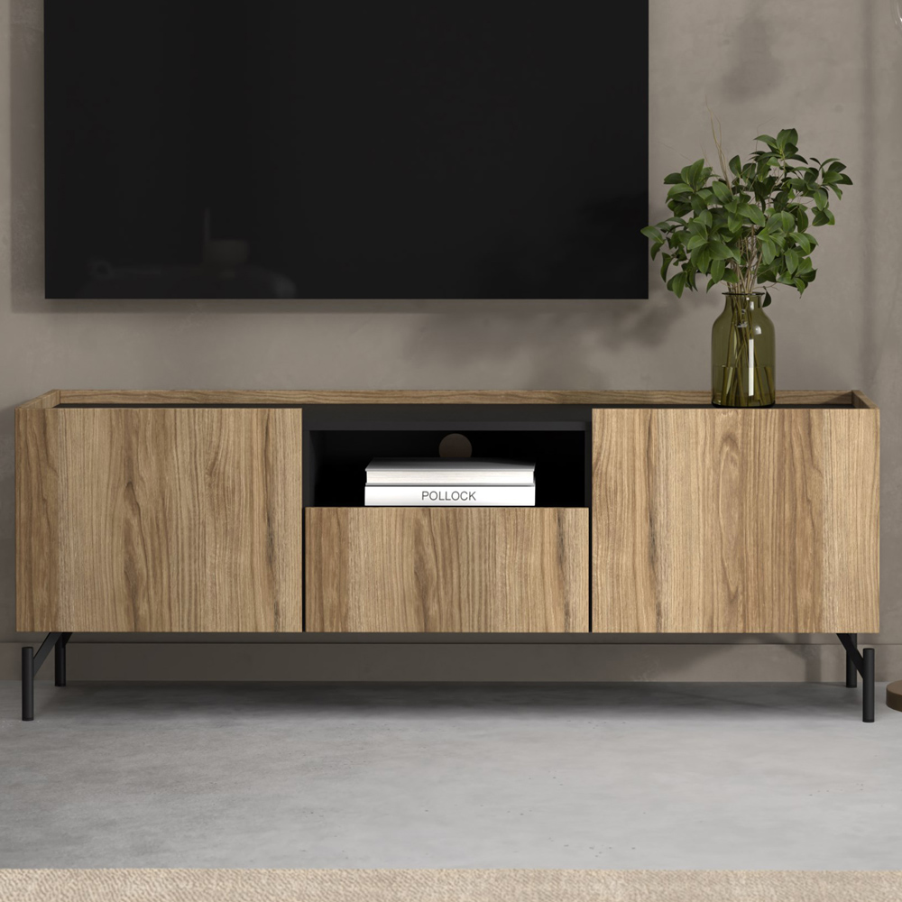 Furniture To Go Kendall 2 Door Single Drawers Oak and Black TV Unit Image 1