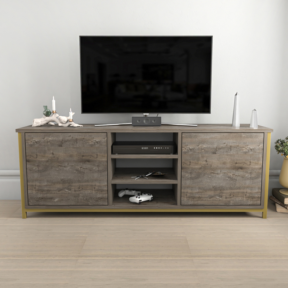 Decorotika Otis 2 Door 3 Shelf Wenge Gold TV Stand for 63 inch TV Image 4