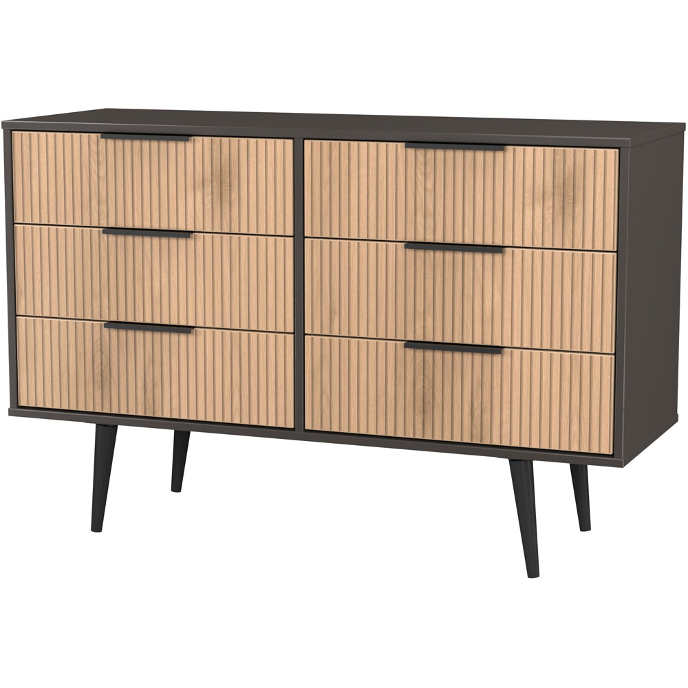 Crowndale Hong Kong 6 Drawer Slatt Effect and Graphite Wide Chest of Drawers Ready Assembled Image 4