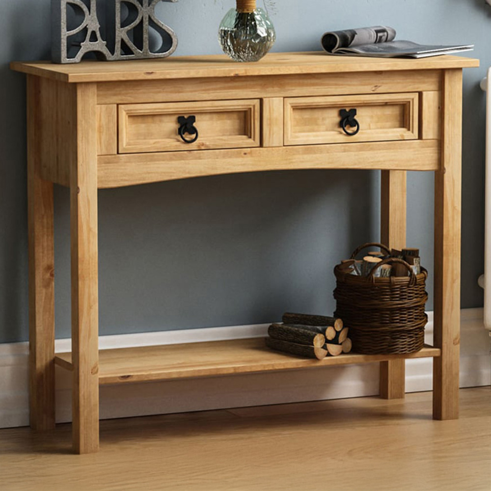 Vida Designs Corona 2 Drawer Pine Console Table Image 1