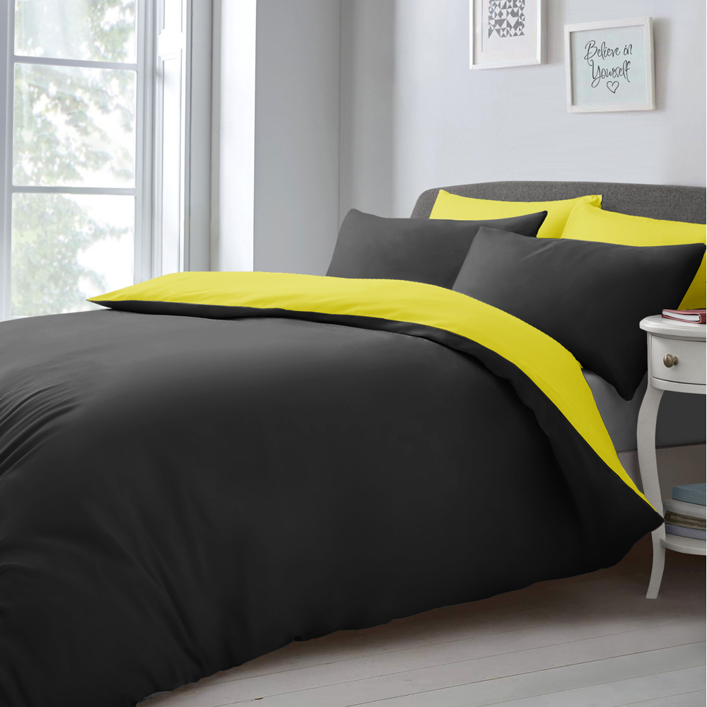 Velosso Single Yellow and Black Microfibre Reversible Duvet Cover Set Image 3