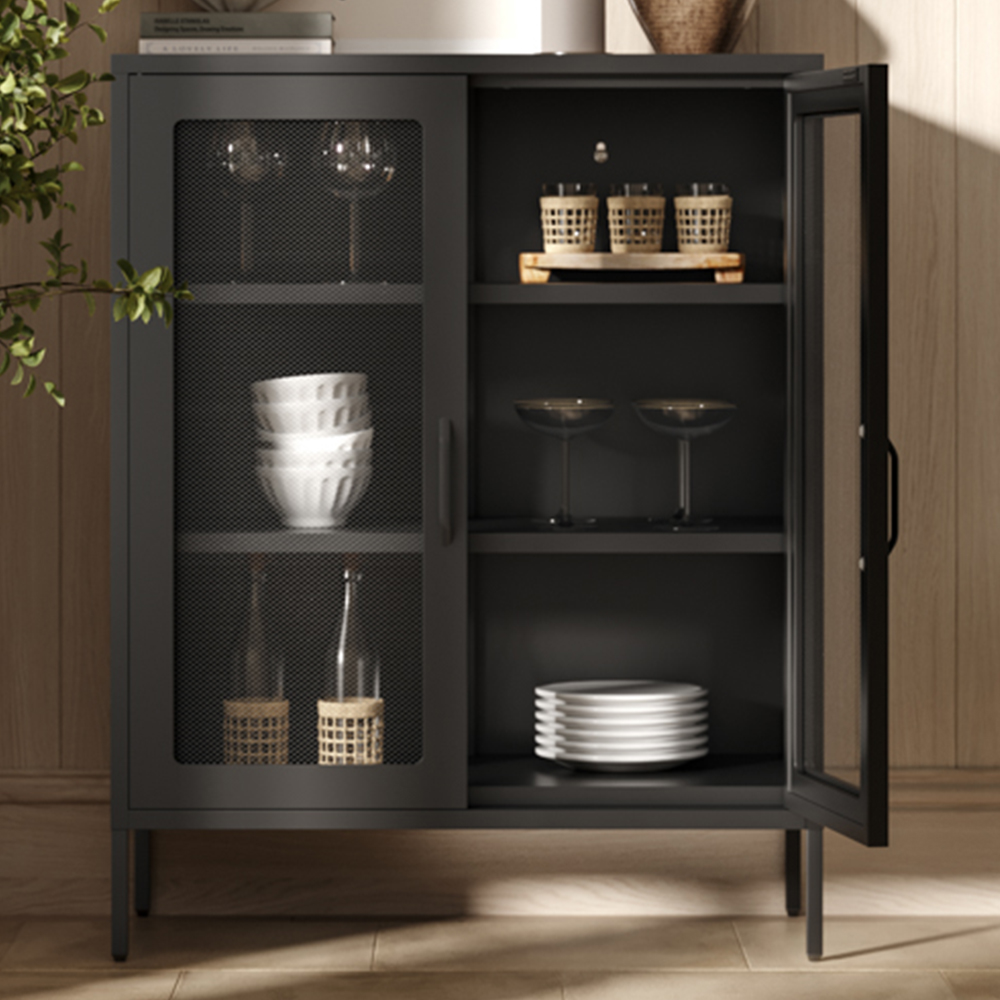 LPD Home Reuben 2 Door Black Mesh Display Cabinet Image 1