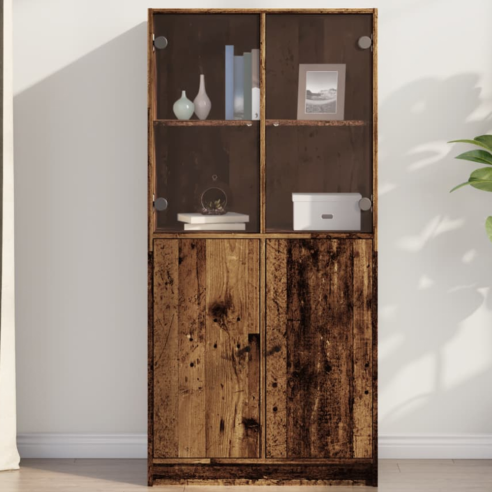 vidaXL 4 Door Old Wood Glass Highboard Image 1
