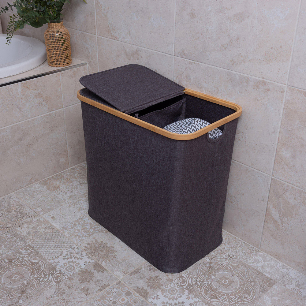 Addis Grey Dual Comp Bamboo Laundry Hamper 85L Image 4
