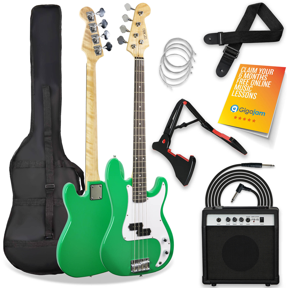 3rd Avenue Green Full Size Electric Bass Guitar Set Image 1