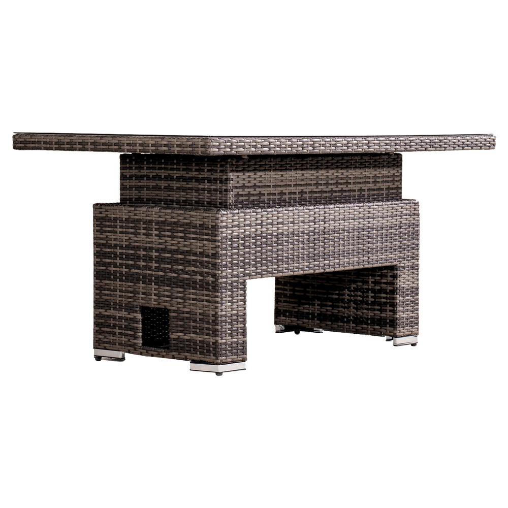 Direct Wicker Brown Rattan Tempered Glass Top Rising Garden Table Image 2