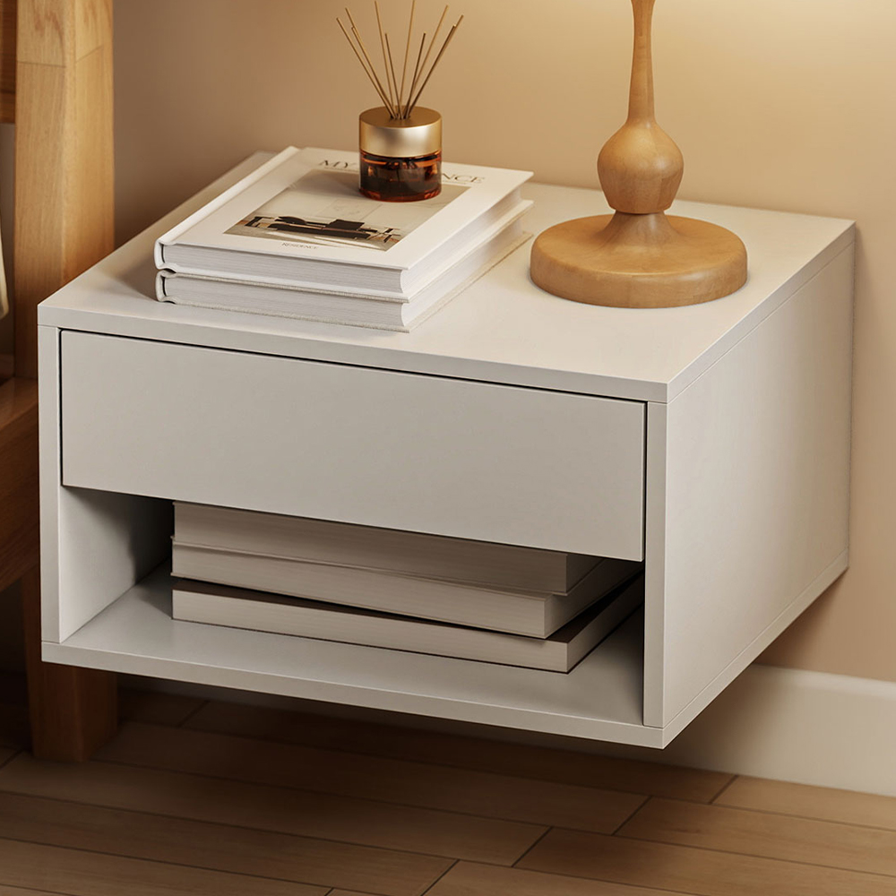 Portland Single Drawer Single Shelf White Floating Nightstand Set of 2 Image 1