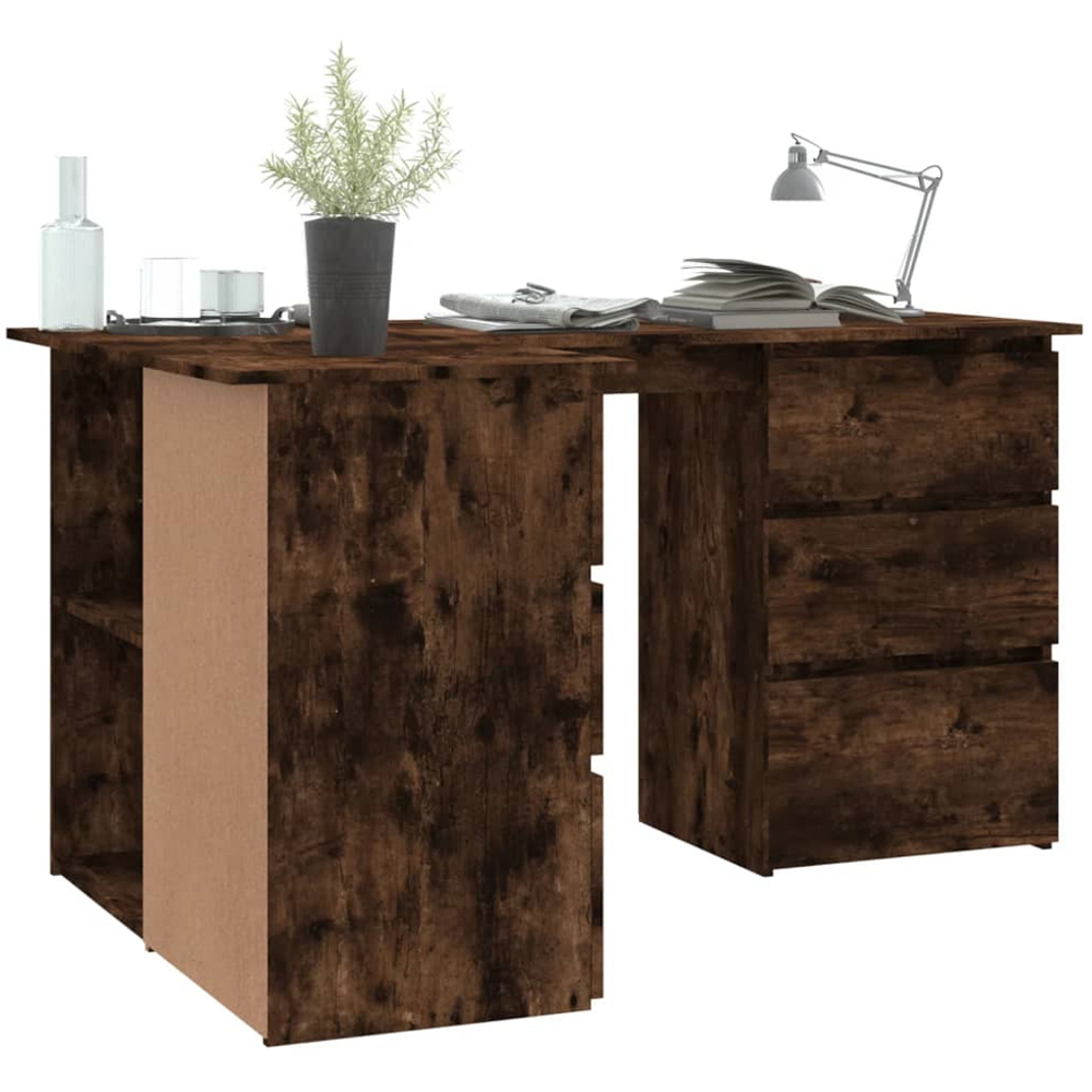 vidaXL 2 Door 4 Drawer 2 Shelf Corner Computer Desk Smoked Oak Image 6