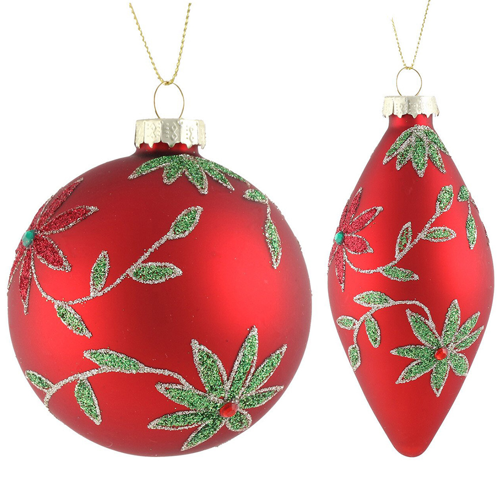 Traditional Flower Bauble - Red & Green Image 1