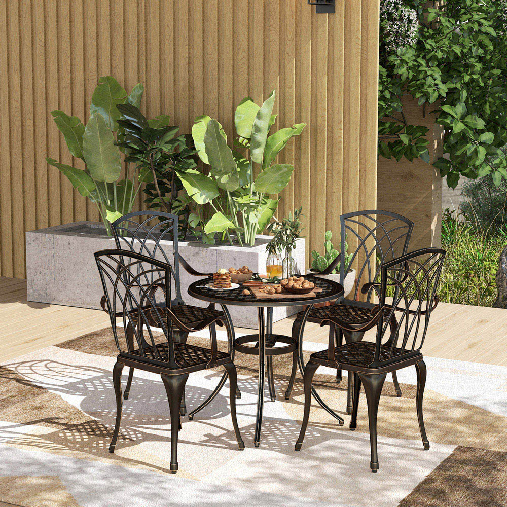 Outsunny 4 Seater Round Garden Dining Set Bronze Tone Image 7