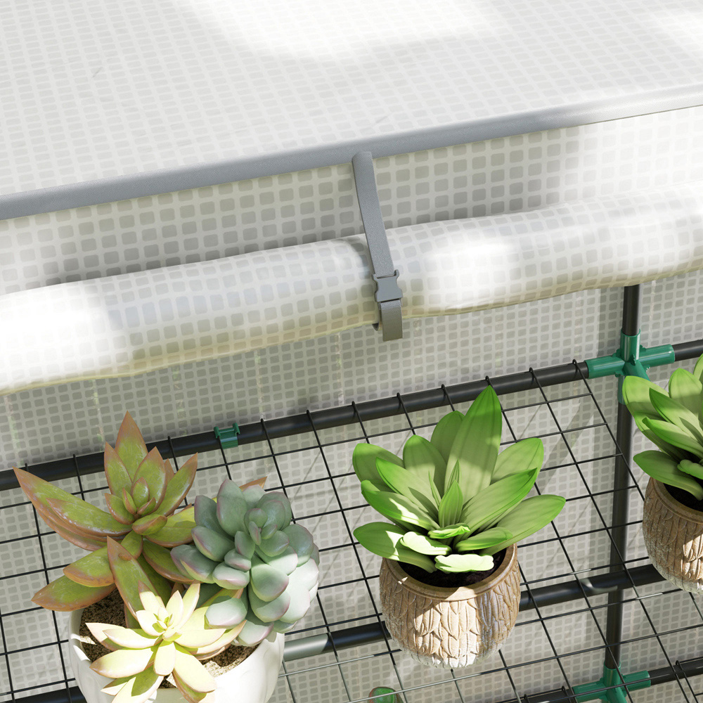 Outsunny White and Grey 3 Shelf PE Cover 4.7 x 1.5ft Lean To Mini Greenhouse Image 3