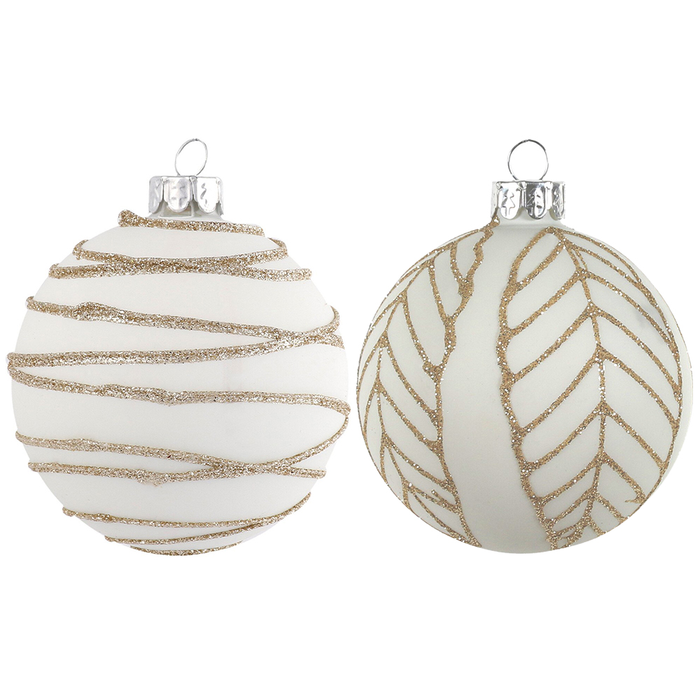 Single Decadent Bronze White Gold Glitter Christmas Bauble in Assorted styles Image 1