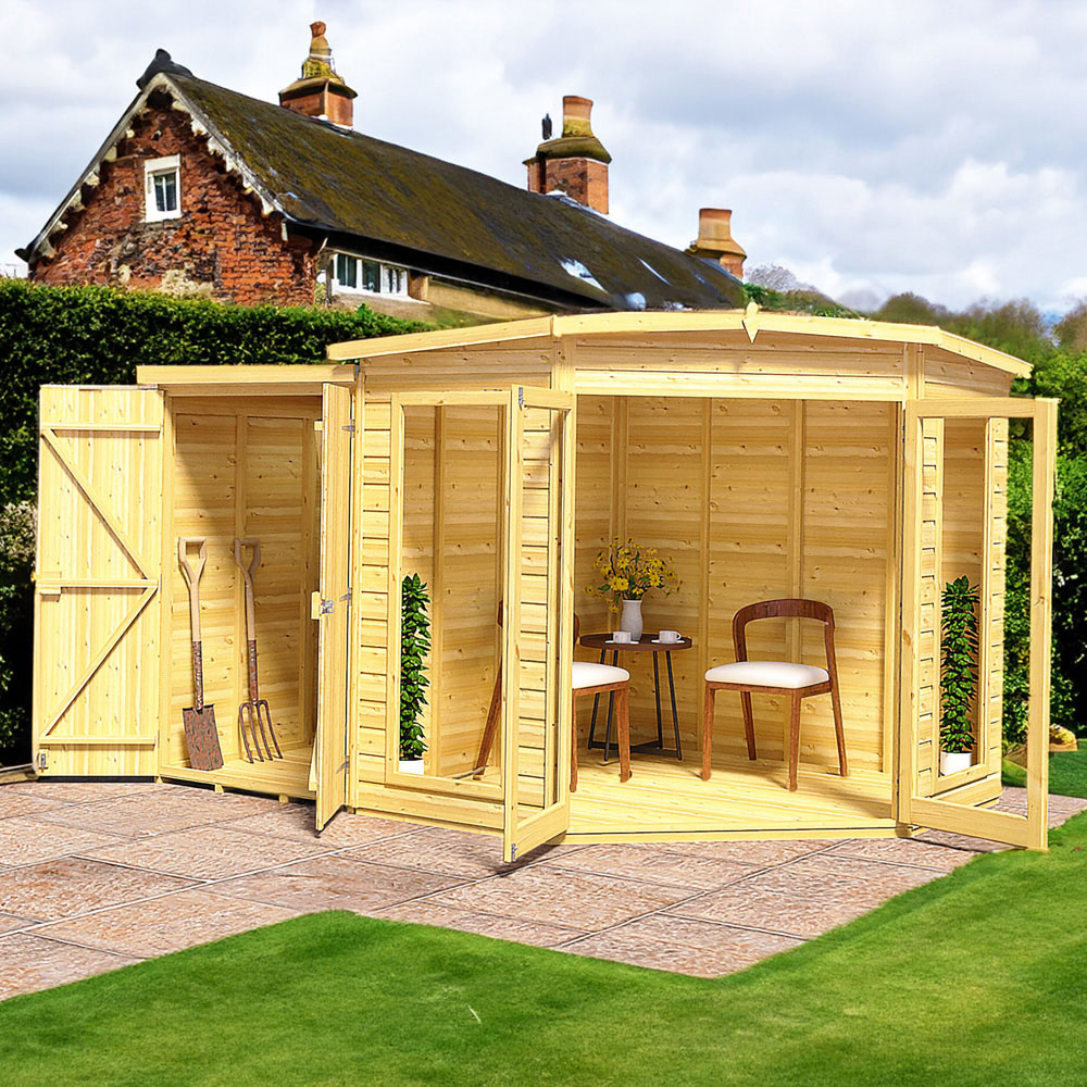 Shire Barclay 7 x 11ft Double Door Corner Summerhouse with Side Shed Image 6