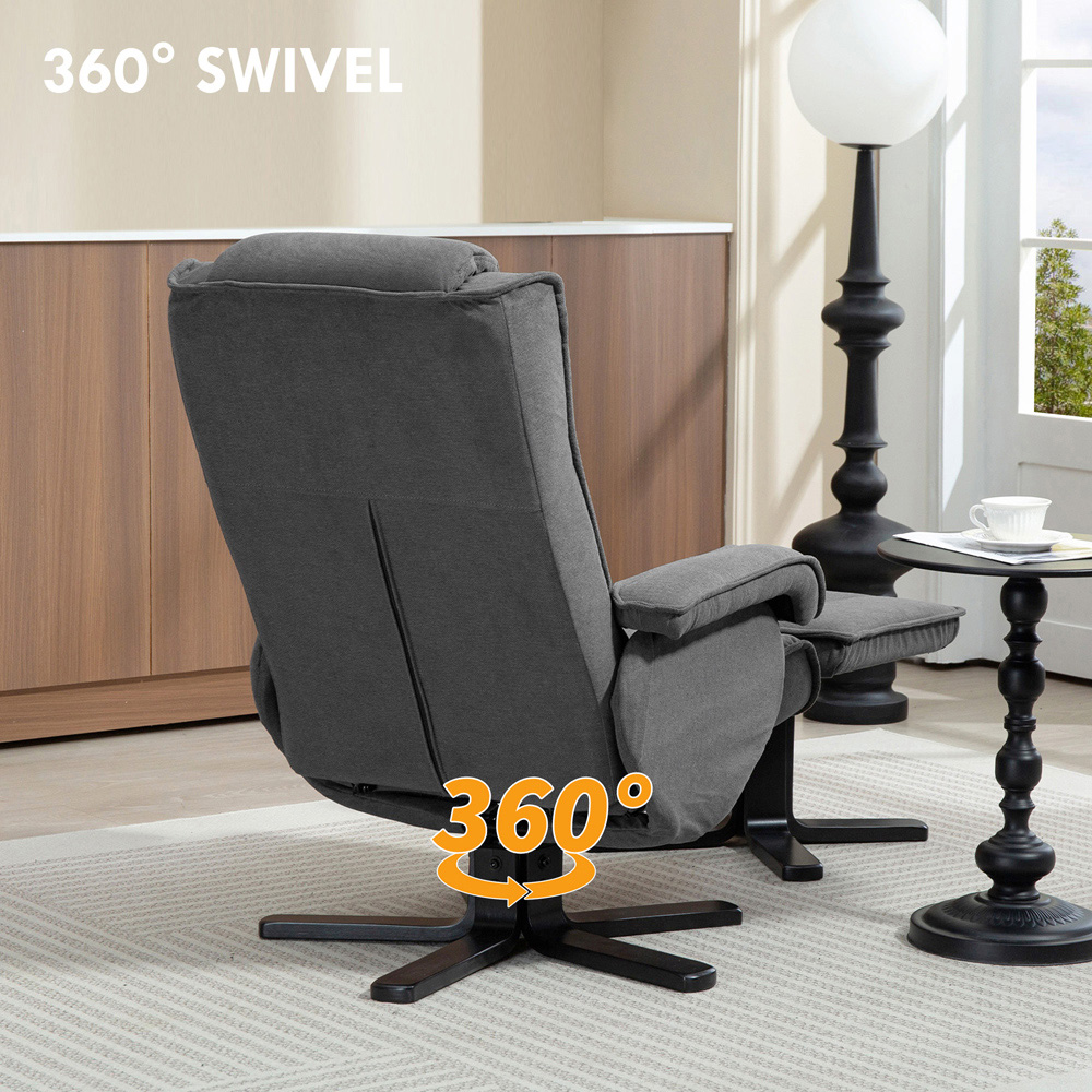 Portland Grey Velvet Upholstered Swivel Rocker Recliner Chair with Footstool Image 6