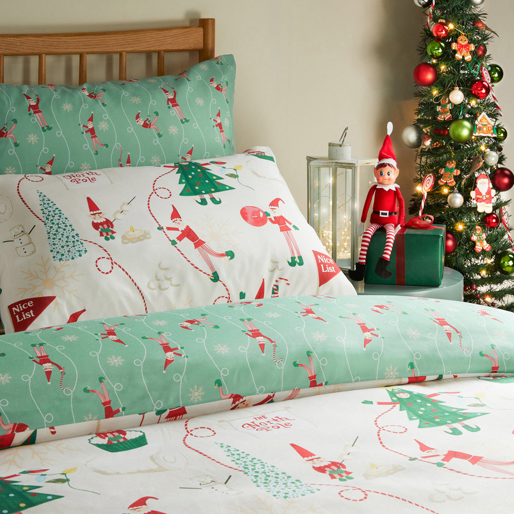 Duvet Day Super King Size Cream and Mint Elfie Print Soft Touch Reversible Duvet Cover Set Image 2