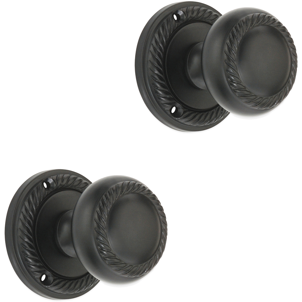 Spira Brass Matt Black Georgian Mortice Door Knob 2 Pack Image 1